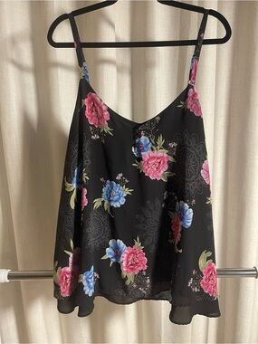 Torrid Floral Spaghetti Strap Camisole Tank Top - Black with Pink & Blue Flowers